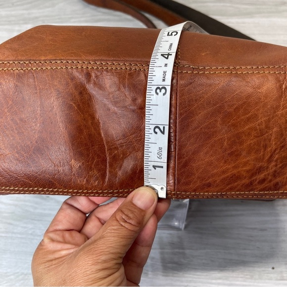 Jack Georges Brown Buffalo Leather Voyager Zip Crossbody Bag w/ Canvas Strap - Picture 8 of 16